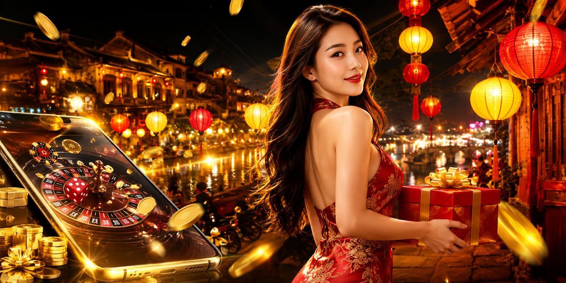 Khung cảnh đêm Hà Nội với đèn lồng, người dùng theo dõi kết quả cá cược thể thao trực tuyến